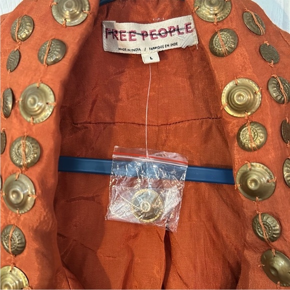 Free People Large Jacket Chelsea Coin Moto Jacket in Bronze zipper pockets - Picture 8 of 8